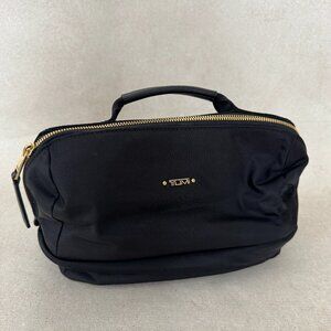 TUMI Black Nylon Travel Toiletry Case Cosmetic Organizer Gold Hardware